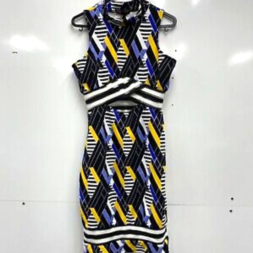 Macy's Bodycon Geometric multi-color, peak-a-boo back, Size Medium